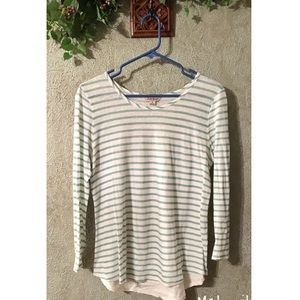 Lucky Brand White and Teal Striped Shirt